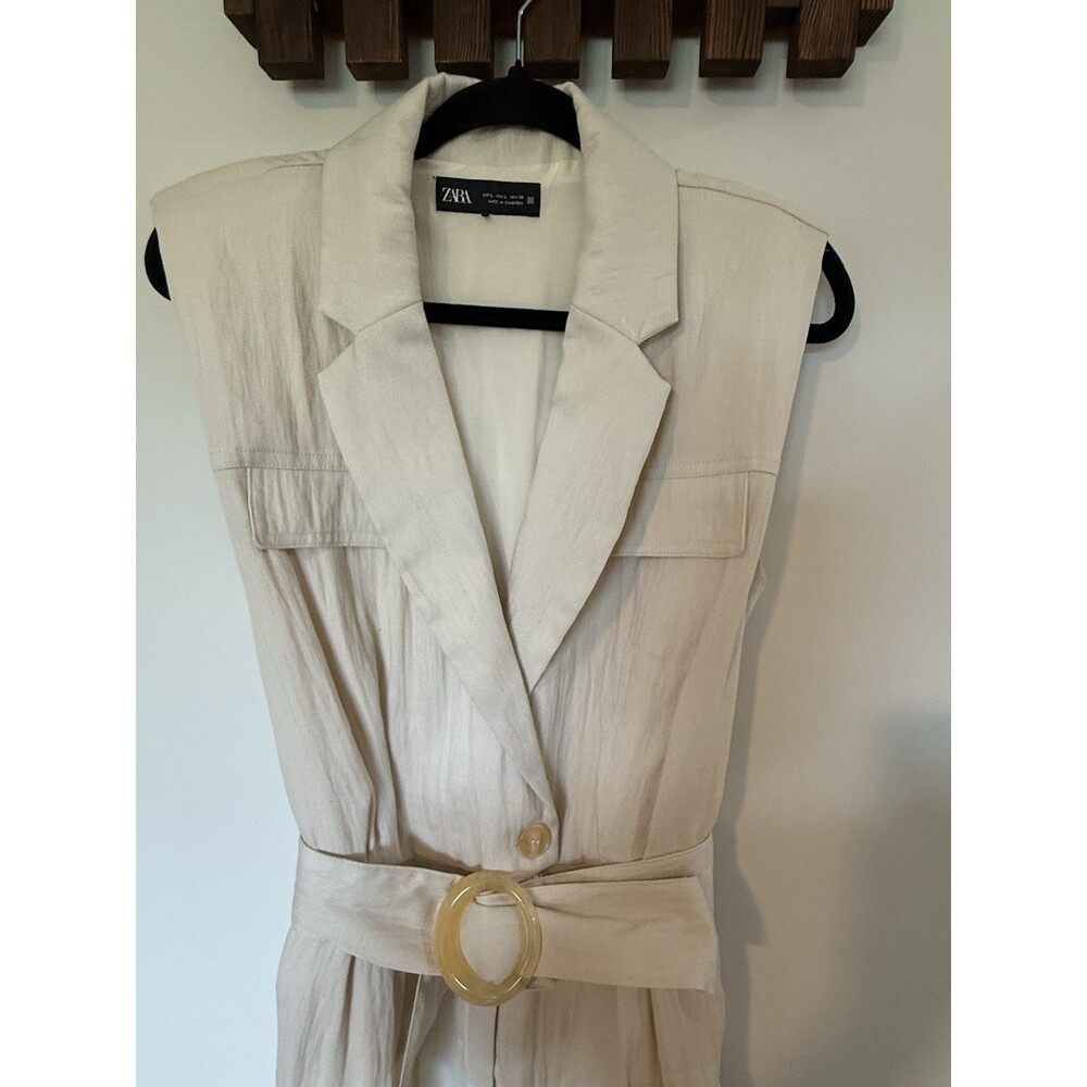 🎯 BEST TITLE: Zara Long Belted Jumpsuit Beige Women Size L Wide Leg Chic Style - Picture 4 of 16